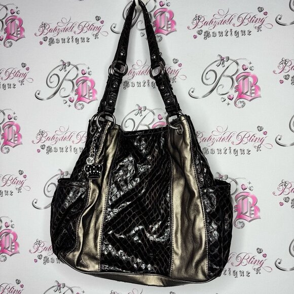 Kathy Van Zeeland Handbags - Kathy Van Zeeland bag purse vintage 2000s snake Elegant Black Gold Women's Bag